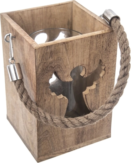 Mango Wood and Glass Candle Holder with Angel Motif