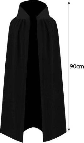 Langer schwarzer Umhang mit Kragen (90 cm)