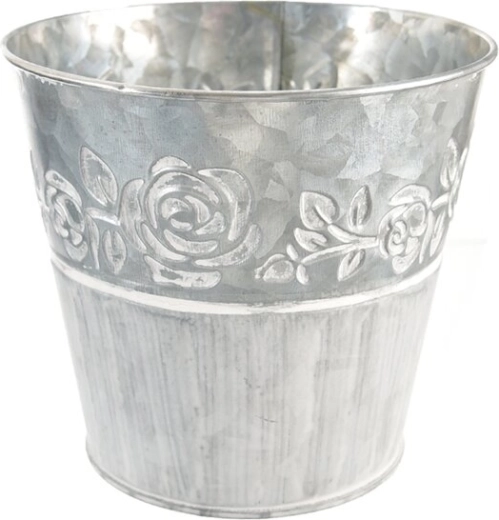 Cache-pot en métal avec motif rose, gris 12 × 12 × 13 cm
