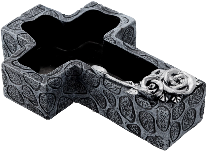 Cemetery cement flower pot in the shape of a cross, dark grey with silver details 28 × 18 × 7.5 cm