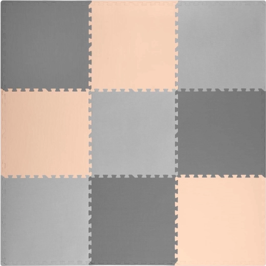 Tapis puzzle en mousse Ricokids 180 × 180 cm gris-pêche (9 pièces)
