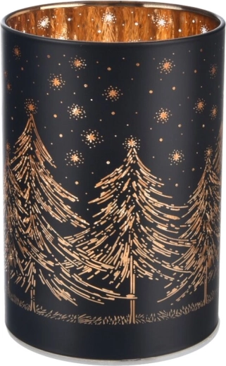 Bougeoir LED en verre avec motif de sapin de Noël noir