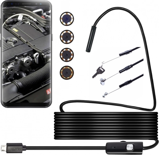 Endoscopic inspection camera for Android and PC, 5 m, 6 LEDs, IP67