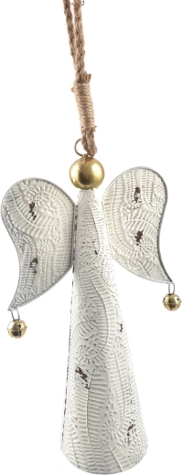 White metal angel with jingle bell, 46 cm