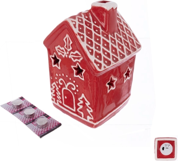 Maisonnette de Noël en céramique avec éclairage LED rouge 12 cm