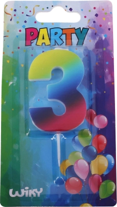 Bougie de fête numéro trois Arc-en-ciel