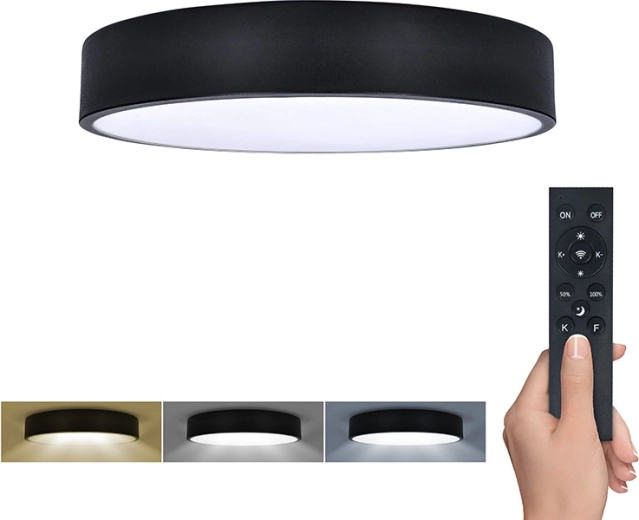 Solight LED plafond- en wandlamp Lecce met afstandsbediening 36 W, 30 cm, zwart
