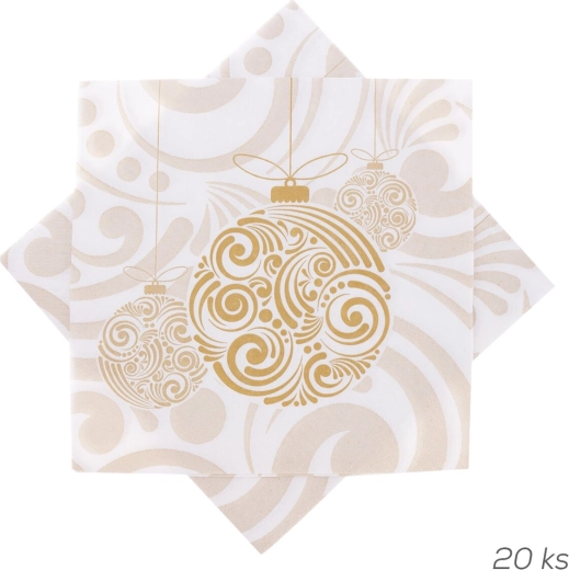 Paper napkins – golden bauble, 33 × 33 cm, 20 pcs