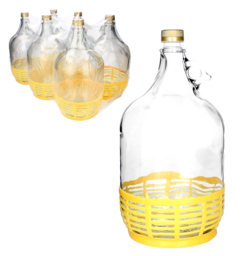 Glass demijohn 5 L with handle and plastic basket