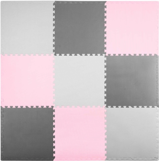 Tapis puzzle en mousse Ricokids 180 × 180 cm gris/rose (9 pièces)