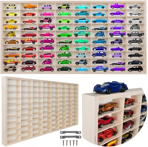 Étagère en bois pour petites voitures KRUZZEL avec 80 compartiments