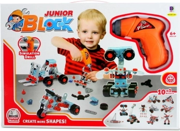 Junior Block Baukasten mit Bohrmaschine – 10-in-1 Konstruktionsset für Kinder ab 6 Jahren