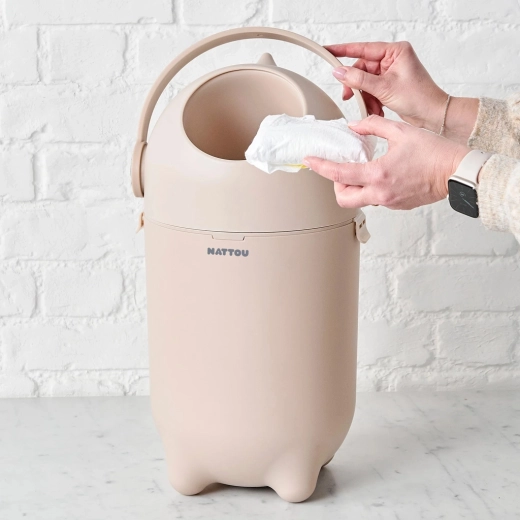 Diaper bin with odor-control system and one-hand operation