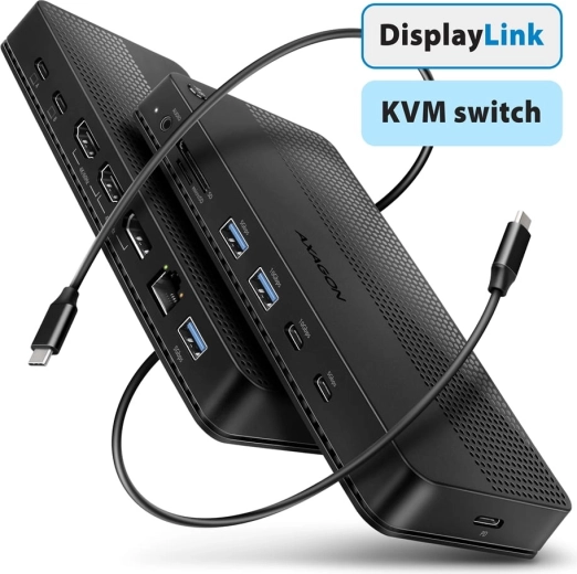 Station d'accueil AXAGON USB-C 12-en-1 avec KVM et DisplayLink
