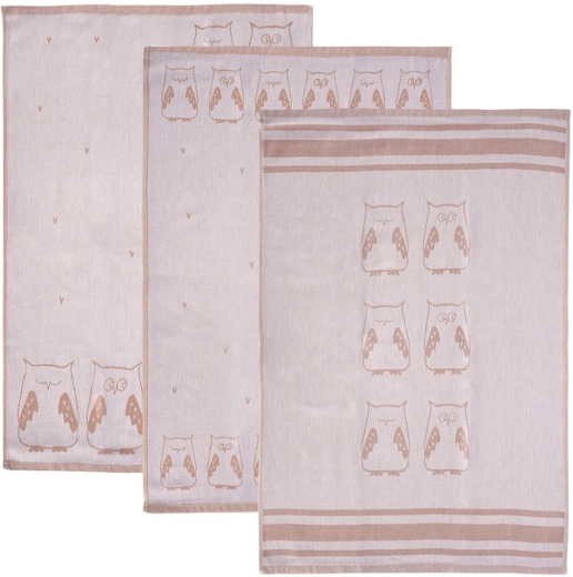 Baumwoll-Küchentücher Eule, grau, 70 × 50 cm – 3 Stück