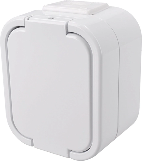 Solight moisture-resistant socket with cover, white