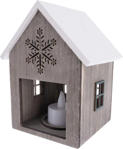 Petite maison décorative en bois avec éclairage LED beige 10 × 10 × 15 cm