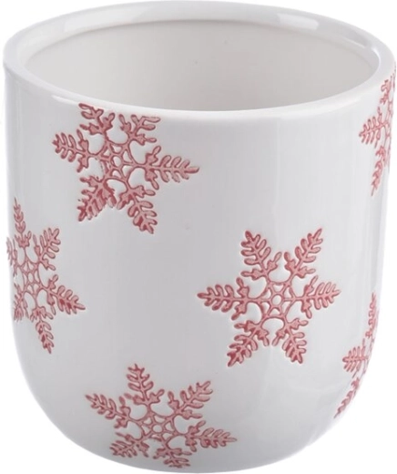 Ceramic flowerpot with snowflake motif, white/red, 11 × 11 × 11 cm