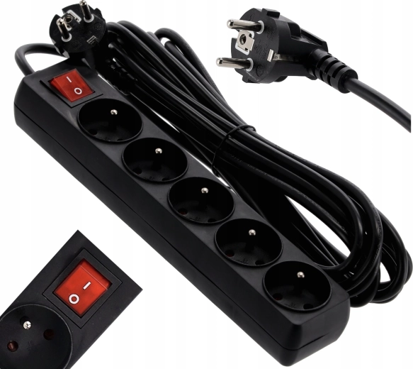 Five Schuko sockets for multiple devices