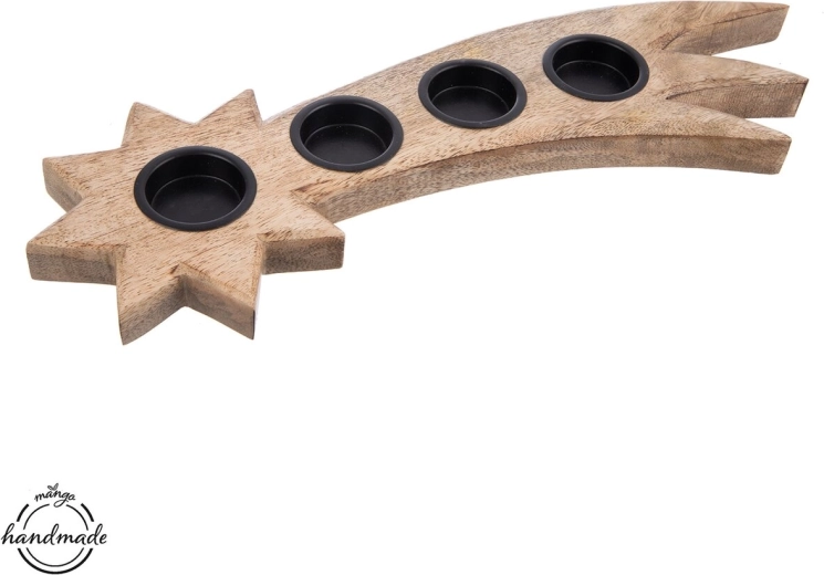 MANGO Kerzenhalter aus Holz und Metall in Form einer Sternschnuppe für 4 Teelichter