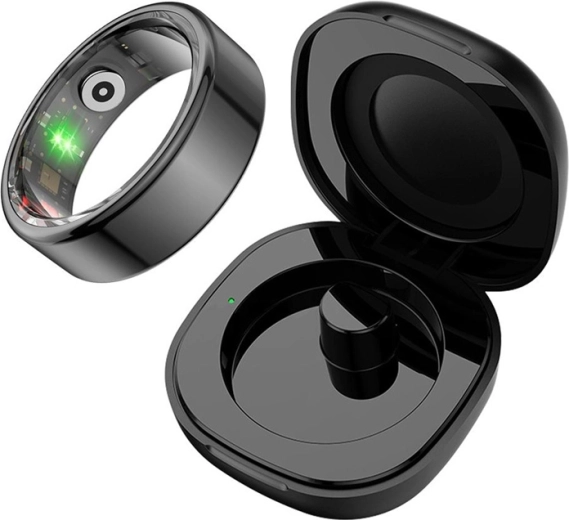Slimme ring COLMI R02 maat 9 (18,9 mm) zwart met oplaadcase