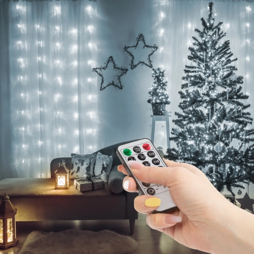 Lichtgordijn met 100 micro-leds in koelwit, 3 × 1 m met afstandsbediening