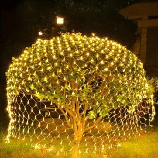 Kerst-LED-lichtnet warm wit 2 × 2 m, 144 LED's, 8 standen