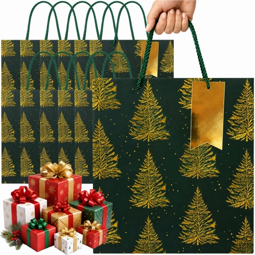 Christmas Gift Bag with Golden Trees