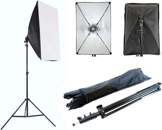 Portable photography kit with 60 × 40 cm softbox and stand