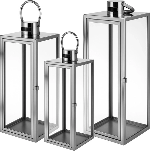 Set silberner Laternen aus Edelstahl und Glas RUHHY 38/49/63 cm - 3 Stk.