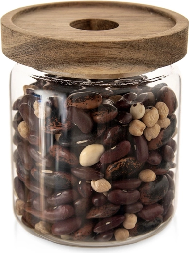 Glass Food Jar with Wooden Lid and Seal 730 ml
