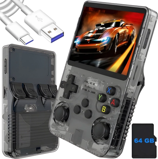 Draagbare retro gameconsole Renew Force R36S zwart 64 GB met ArkOS 2.0