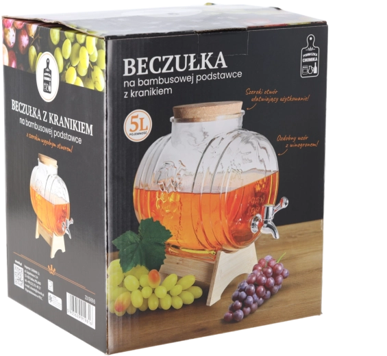 Beczułka Glas-Getränkespender Winogrono 5 l mit Bambusständer
