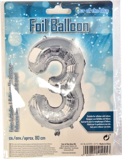 Zilveren folieballon cijfer 3 – 80 cm