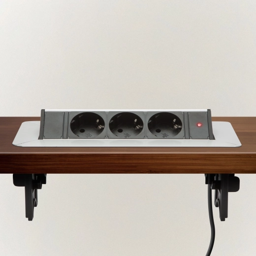 Built-in flip-up power socket strip with three sockets