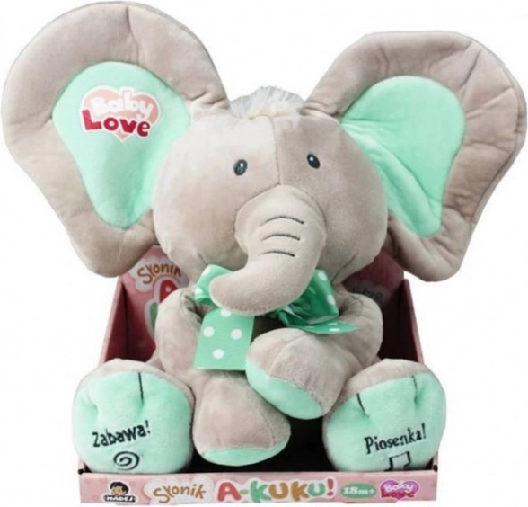 Interactive elephant mascot Akukuku beige and mint 24 cm