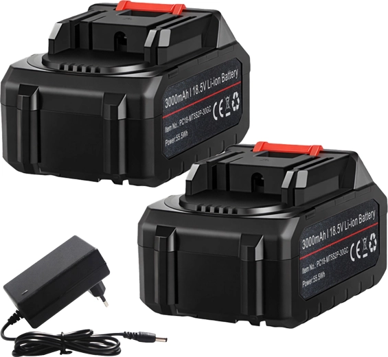 2× accu’s en oplader in de verpakking
