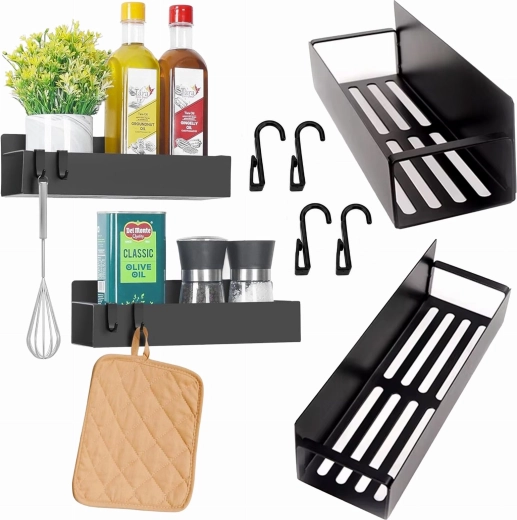 Magnetic shelf for fridge and washing machine for spices with hooks, 2 pcs