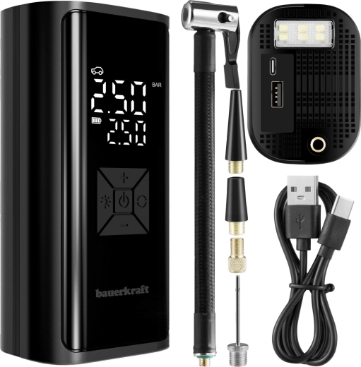 Compresseur électrique sans fil pour pneus avec batterie externe et lampe torche LED