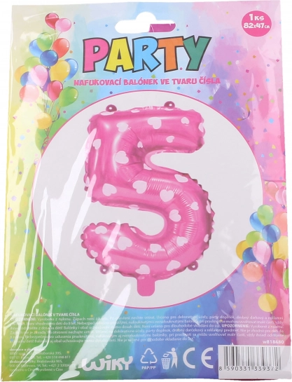 Ballon chiffre 5 rose avec petits cœurs 82 × 47 cm