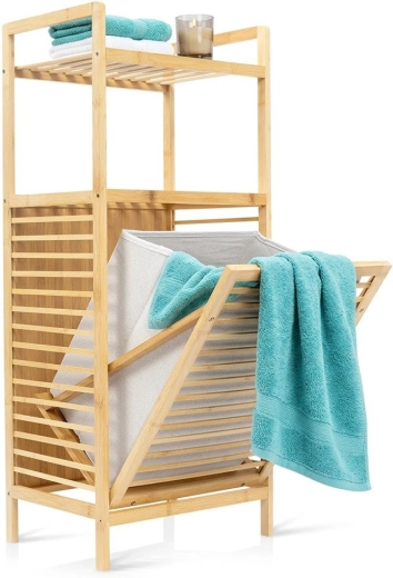 Bamboe badkamerrek met wasmand Vilde 40 × 30 × 95 cm