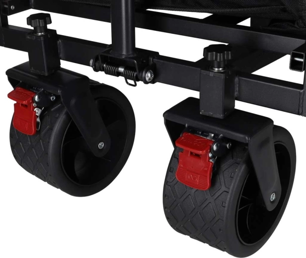 Large all-terrain wheels and locking mechanism for a confident ride