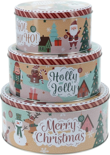 Ensemble de 3 boîtes de Noël rondes en métal