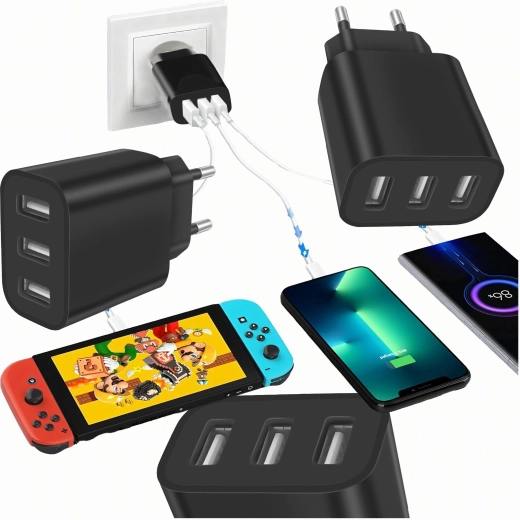 Chargeur secteur puissant 3× USB 5V 3,4A