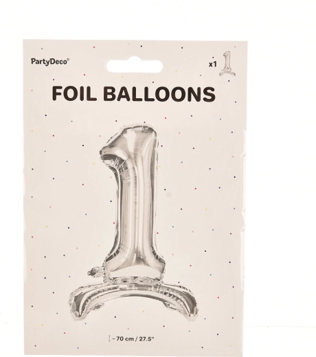 Ballon en aluminium autoportant chiffre 1 argenté 70 cm