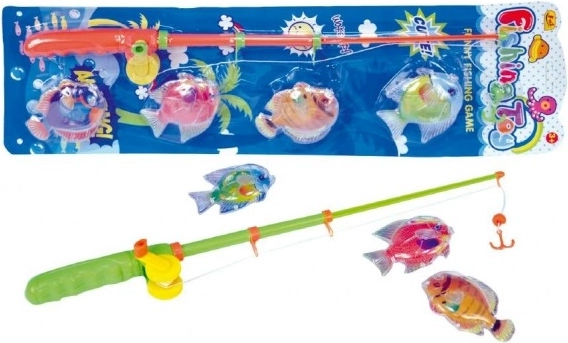 Magnetic fishing game with plastic fish and rod
