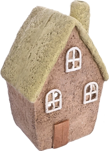 Ceramic house candle holder beige-green 31 cm