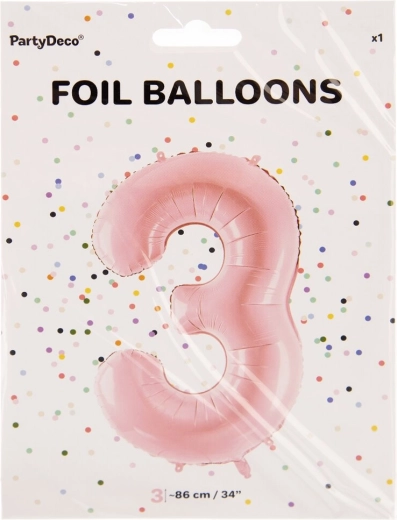 Folieballon cijfer 3 roze 86 cm