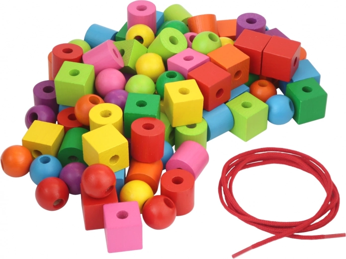 Gekleurde houten maxi-kralen met rijgkoord 92 stuks