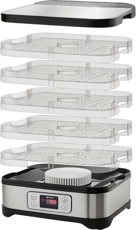 5 transparante trays met een capaciteit van 10 l